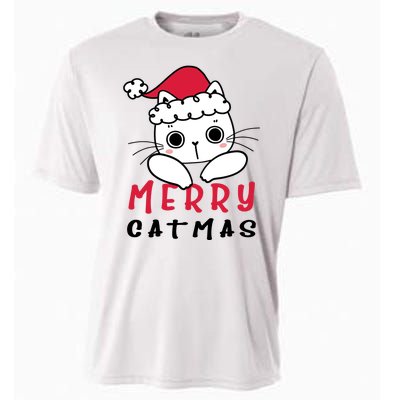 Merry Catrmas Cute Christmas Santa Kitty Xmas Cooling Performance Crew T-Shirt