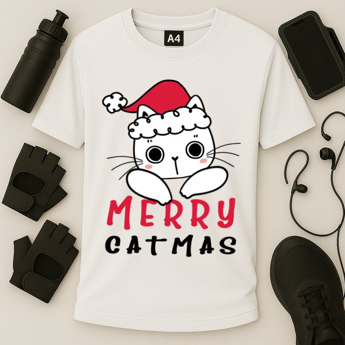 Merry Catrmas Cute Christmas Santa Kitty Xmas Performance Shirt