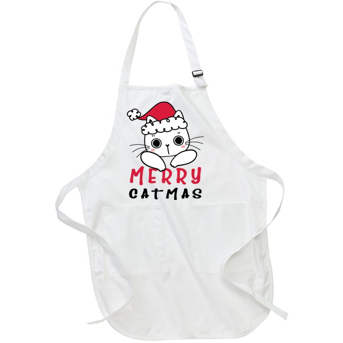 Merry Catrmas Cute Christmas Santa Kitty Xmas Full-Length Apron With Pockets