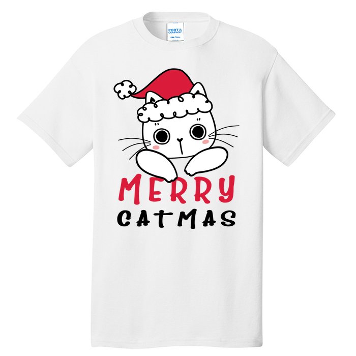 Merry Catrmas Cute Christmas Santa Kitty Xmas Tall T-Shirt