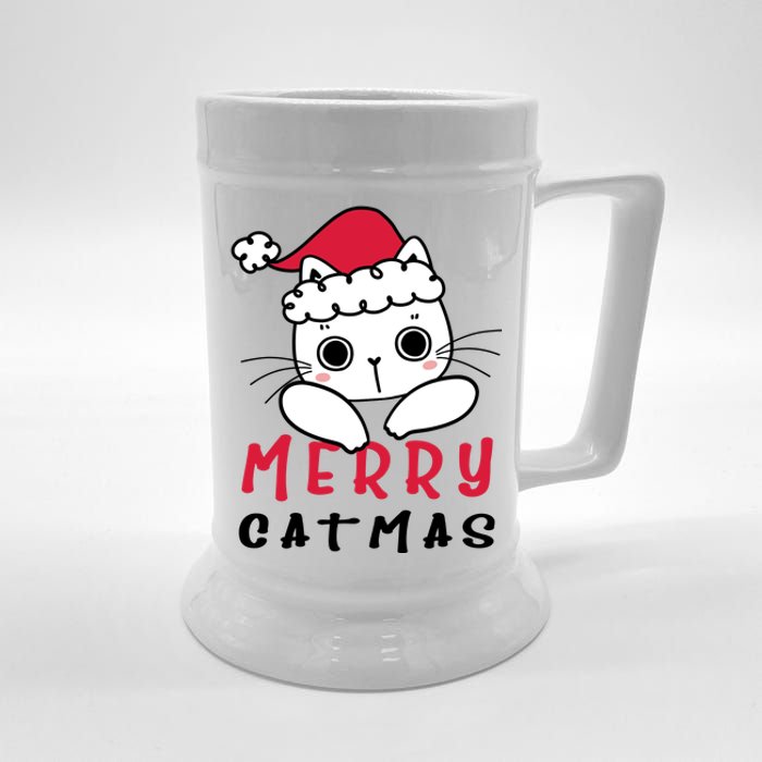 Merry Catrmas Cute Christmas Santa Kitty Xmas Beer Stein