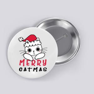 Merry Catrmas Cute Christmas Santa Kitty Xmas Button