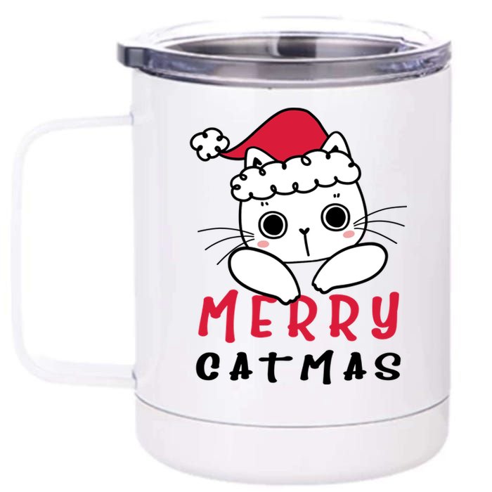 Merry Catrmas Cute Christmas Santa Kitty Xmas 12 oz Stainless Steel Tumbler Cup