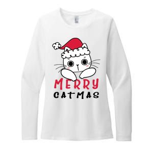 Merry Catrmas Cute Christmas Santa Kitty Xmas Womens CVC Long Sleeve Shirt