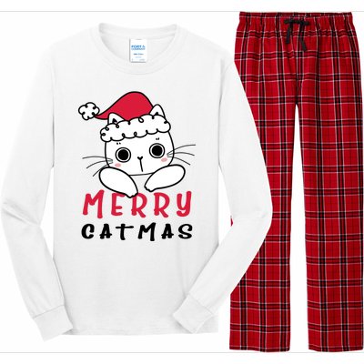 Merry Catrmas Cute Christmas Santa Kitty Xmas Long Sleeve Pajama Set