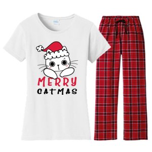 Merry Catrmas Cute Christmas Santa Kitty Xmas Women's Flannel Pajama Set