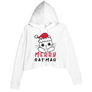 Merry Catrmas Cute Christmas Santa Kitty Xmas Crop Fleece Hoodie