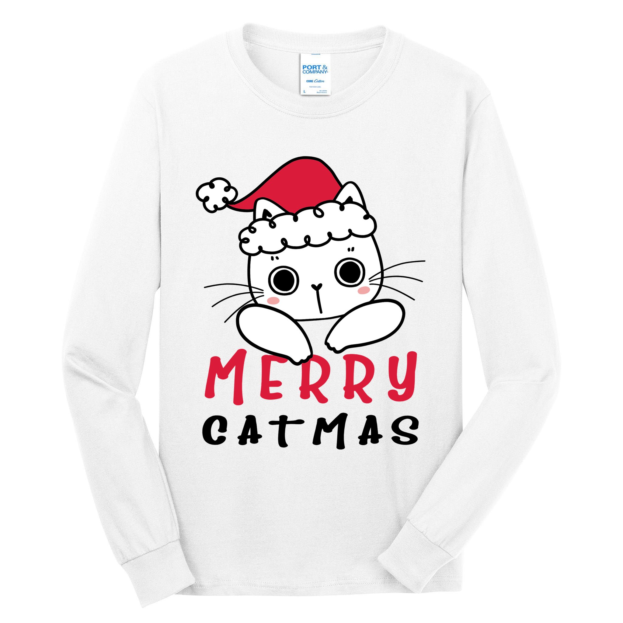 Merry Catrmas Cute Christmas Santa Kitty Xmas Tall Long Sleeve T-Shirt