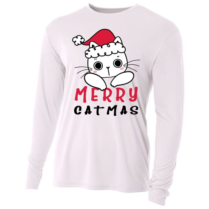 Merry Catrmas Cute Christmas Santa Kitty Xmas Cooling Performance Long Sleeve Crew