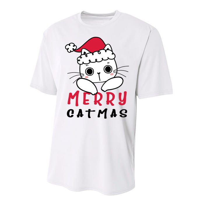 Merry Catrmas Cute Christmas Santa Kitty Xmas Performance Sprint T-Shirt