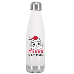 Merry Catrmas Cute Christmas Santa Kitty Xmas Stainless Steel Insulated Water Bottle