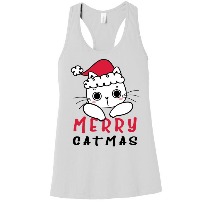 Merry Catrmas Cute Christmas Santa Kitty Xmas Women's Racerback Tank