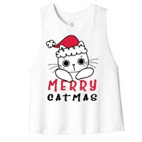 Merry Catrmas Cute Christmas Santa Kitty Xmas Women's Racerback Cropped Tank