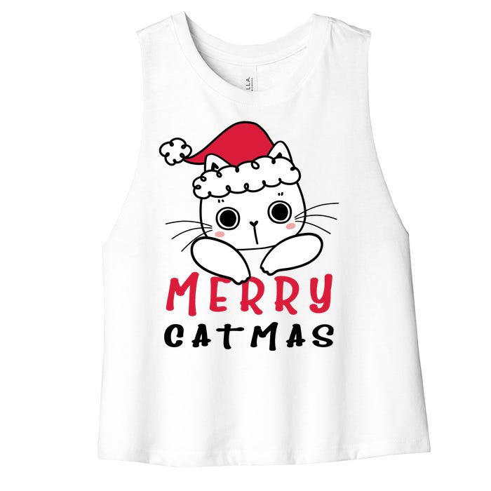 Merry Catrmas Cute Christmas Santa Kitty Xmas Women's Racerback Cropped Tank