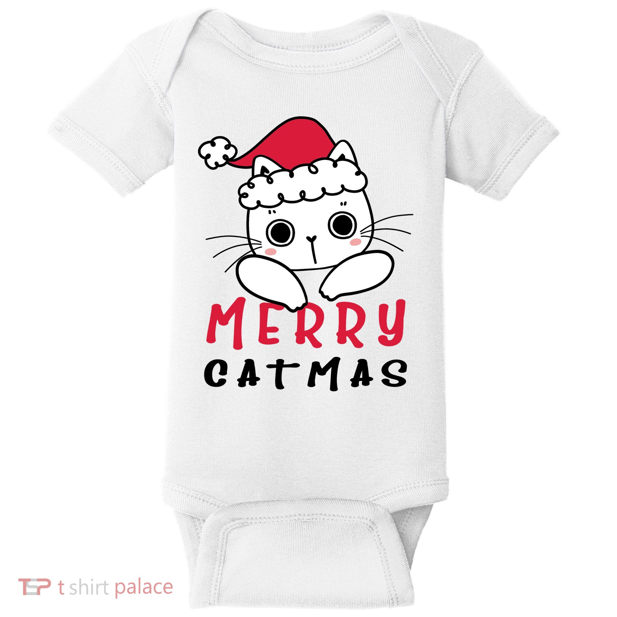 Merry Catrmas Cute Christmas Santa Kitty Xmas Baby Bodysuit