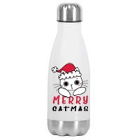 Merry Catrmas Cute Christmas Santa Kitty Xmas Stainless Steel Insulated Water Bottle