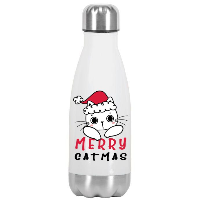 Merry Catrmas Cute Christmas Santa Kitty Xmas Stainless Steel Insulated Water Bottle