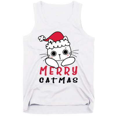 Merry Catrmas Cute Christmas Santa Kitty Xmas Tank Top