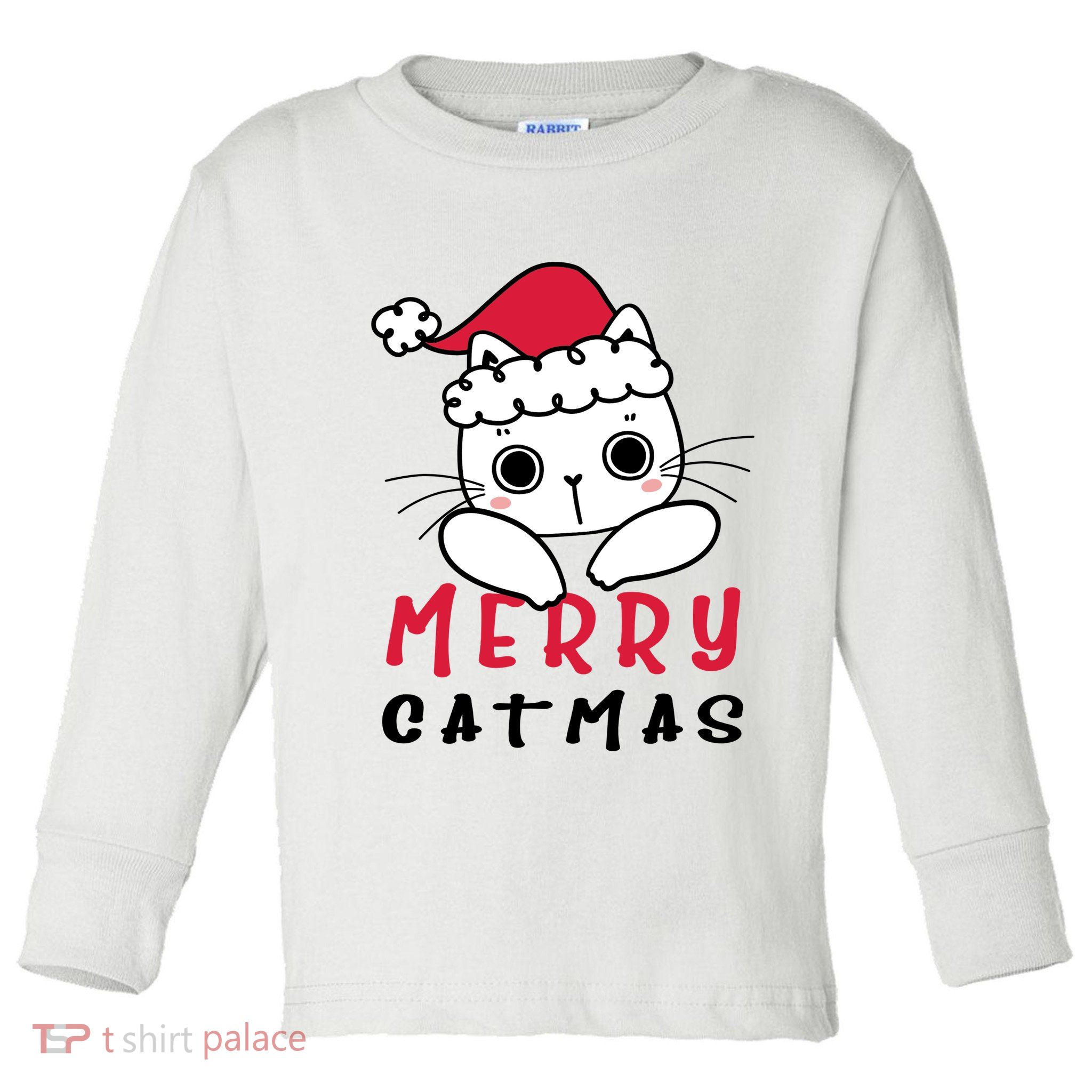 Merry Catrmas Cute Christmas Santa Kitty Xmas Toddler Long Sleeve Shirt