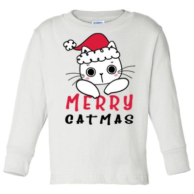 Merry Catrmas Cute Christmas Santa Kitty Xmas Toddler Long Sleeve Shirt