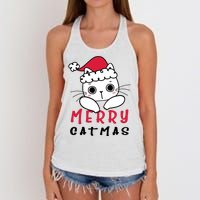 Merry Catrmas Cute Christmas Santa Kitty Xmas Women's Knotted Racerback Tank