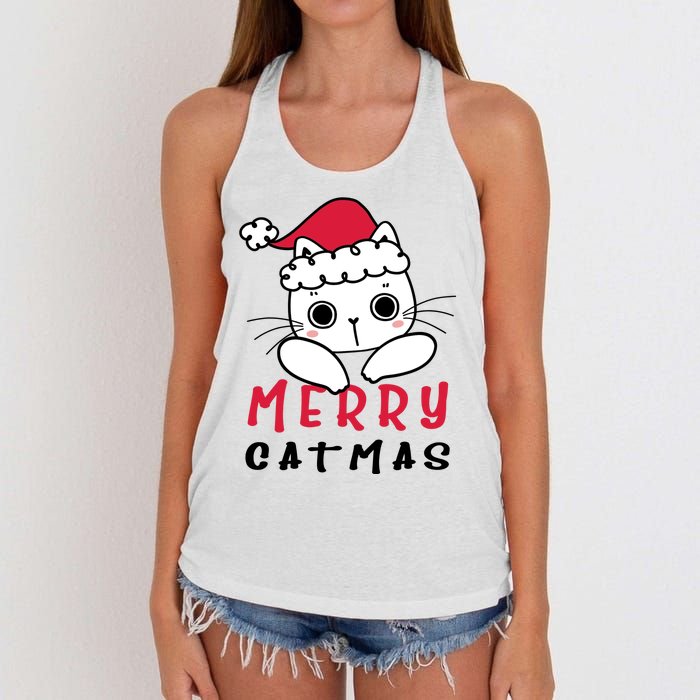 Merry Catrmas Cute Christmas Santa Kitty Xmas Women's Knotted Racerback Tank