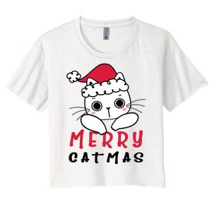 Merry Catrmas Cute Christmas Santa Kitty Xmas Women's Crop Top Tee