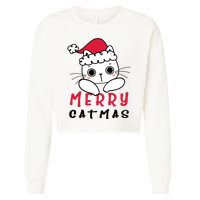 Merry Catrmas Cute Christmas Santa Kitty Xmas Cropped Pullover Crew