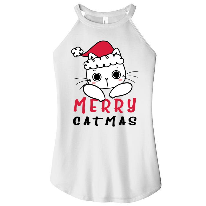 Merry Catrmas Cute Christmas Santa Kitty Xmas Women's Perfect Tri Rocker Tank