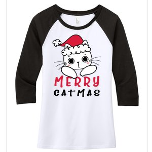 Merry Catrmas Cute Christmas Santa Kitty Xmas Women's Tri-Blend 3/4-Sleeve Raglan Shirt