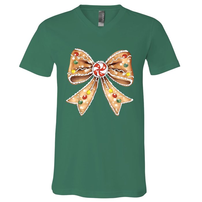 Merry Christmas Coquette Bow Xmas Candy Girl Gift V-Neck T-Shirt