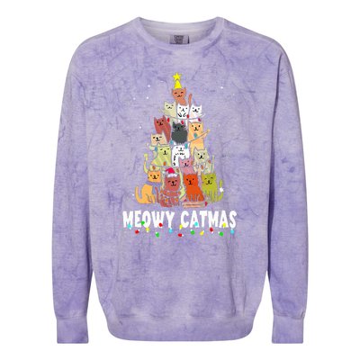 Meowy Catmas Cat Christmas Tree Xmas Funny Santa  Colorblast Crewneck Sweatshirt