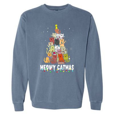 Meowy Catmas Cat Christmas Tree Xmas Funny Santa  Garment-Dyed Sweatshirt