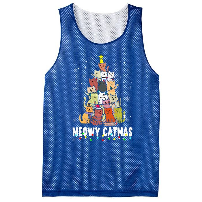 Meowy Catmas Cat Christmas Tree Xmas Funny Santa  Mesh Reversible Basketball Jersey Tank