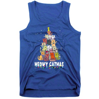 Meowy Catmas Cat Christmas Tree Xmas Funny Santa  Tank Top