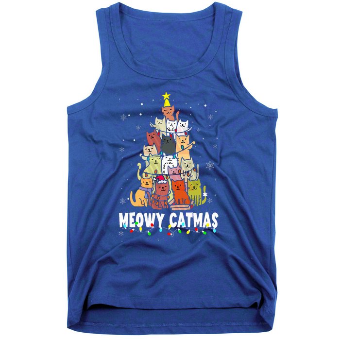 Meowy Catmas Cat Christmas Tree Xmas Funny Santa  Tank Top