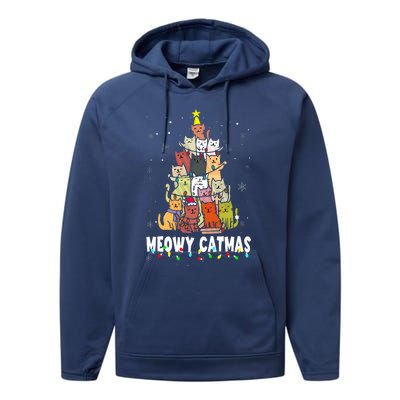 Meowy Catmas Cat Christmas Tree Xmas Funny Santa  Performance Fleece Hoodie