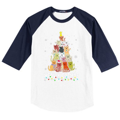 Meowy Catmas Cat Christmas Tree Xmas Funny Santa  Baseball Sleeve Shirt