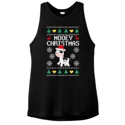 Mooey Christmas Cow Santa Claus Hat Xmas Farmer Animal Ladies PosiCharge Tri-Blend Wicking Tank