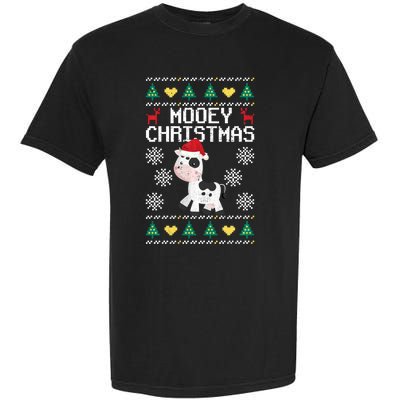 Mooey Christmas Cow Santa Claus Hat Xmas Farmer Animal Garment-Dyed Heavyweight T-Shirt