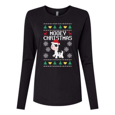 Mooey Christmas Cow Santa Claus Hat Xmas Farmer Animal Womens Cotton Relaxed Long Sleeve T-Shirt