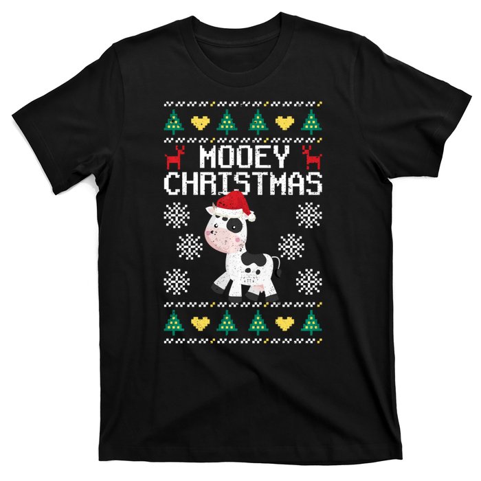 Mooey Christmas Cow Santa Claus Hat Xmas Farmer Animal T-Shirt