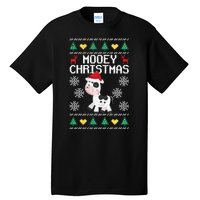 Mooey Christmas Cow Santa Claus Hat Xmas Farmer Animal Tall T-Shirt