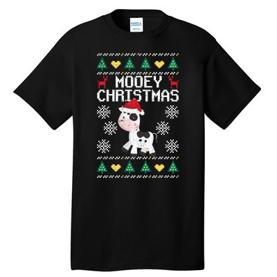 Mooey Christmas Cow Santa Claus Hat Xmas Farmer Animal Tall T-Shirt