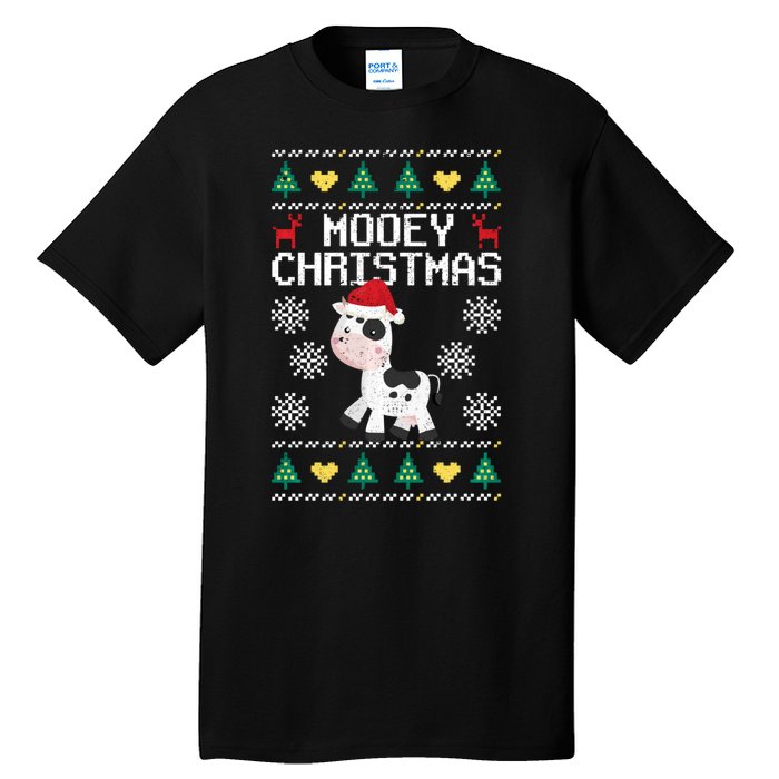 Mooey Christmas Cow Santa Claus Hat Xmas Farmer Animal Tall T-Shirt