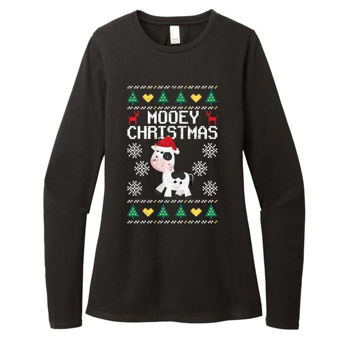 Mooey Christmas Cow Santa Claus Hat Xmas Farmer Animal Womens CVC Long Sleeve Shirt