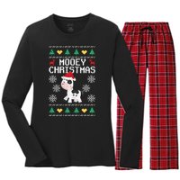 Mooey Christmas Cow Santa Claus Hat Xmas Farmer Animal Women's Long Sleeve Flannel Pajama Set 