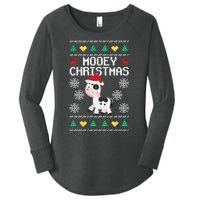 Mooey Christmas Cow Santa Claus Hat Xmas Farmer Animal Women's Perfect Tri Tunic Long Sleeve Shirt