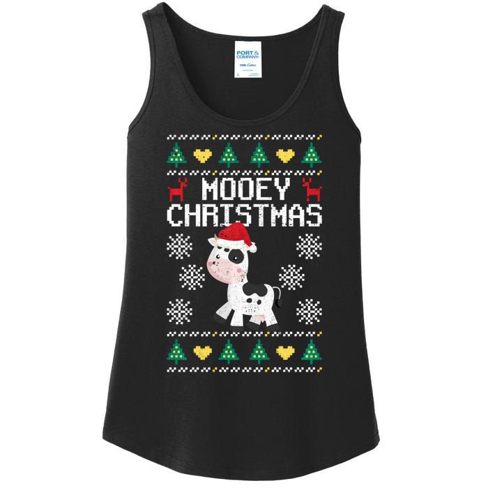 Mooey Christmas Cow Santa Claus Hat Xmas Farmer Animal Ladies Essential Tank