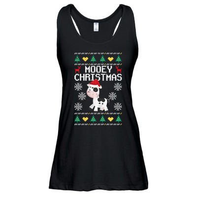 Mooey Christmas Cow Santa Claus Hat Xmas Farmer Animal Ladies Essential Flowy Tank